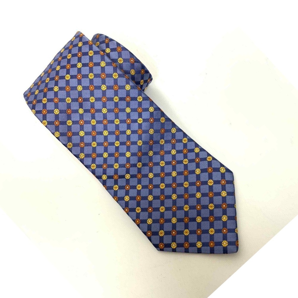 Nordstrom Smartcare Silk Tie Blue Orange Floral Geometric 3.5" Business Casual